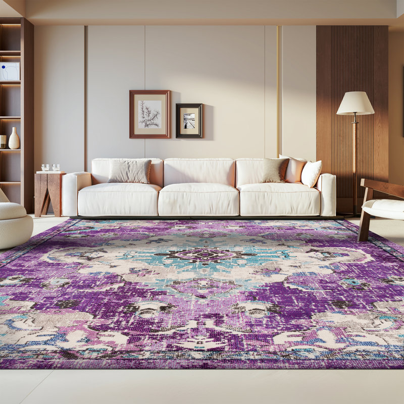 Brynlee Oriental Machine Made Power Loom Polypropylene Area Rug in Lavender/Light Blue, Rectangle 8' x 10'