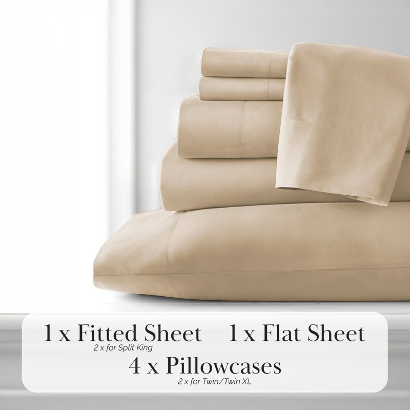 Southshore Fine Linens Vilano Springs Extra Deep Pocket 6-Piece Sheet Set, Ultra Soft Double-Brushed 110 GSM Microfiber Bedding, 21-Inch Deep Pocket, 4 Pillowcases, Full, Soft Sand
