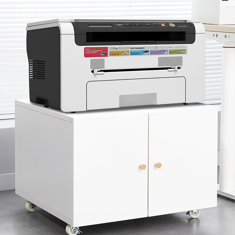 Armoire d'imprimante de bureau blanche à 2 portes: support mobile en acier avec surface lisse et support à 4 roues mobiles: support rotatif facile à nettoyer