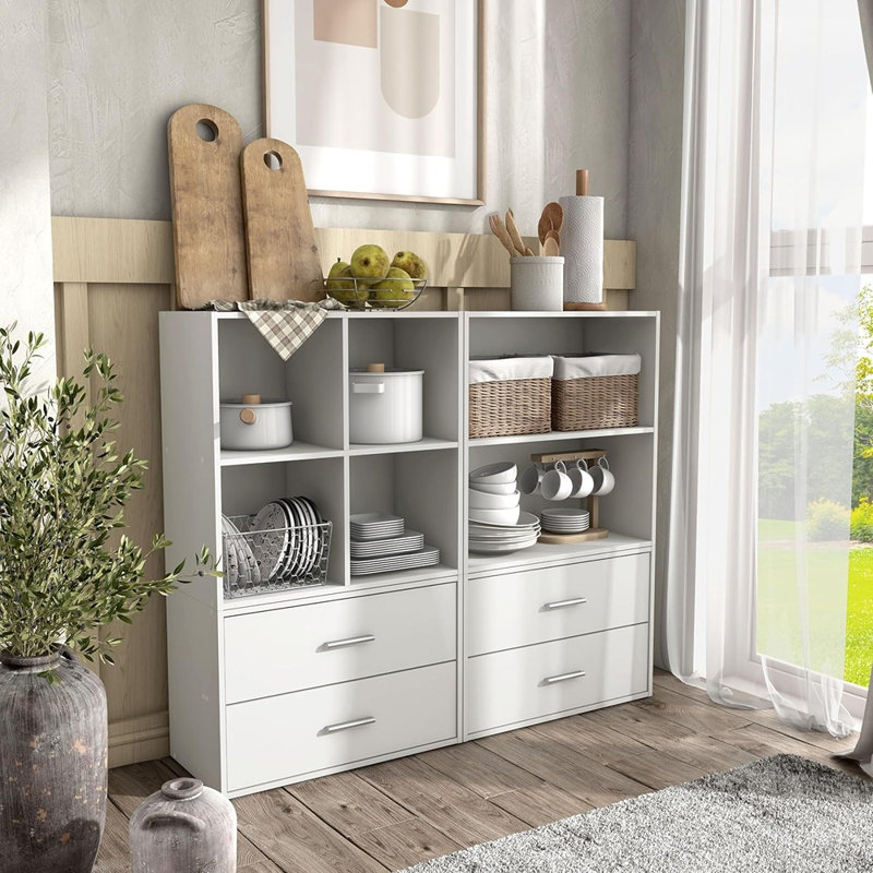 4-cube Storage Organizer – Stackable Wood Bookcase For Cubby Bins, White