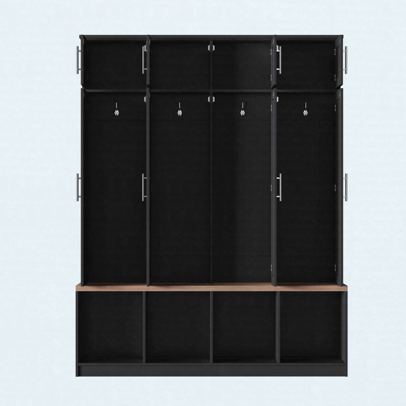 Arbre d'entrée de ferme avec crochets cachés, armoire à chaussures et banc de rangement, noir, Noir