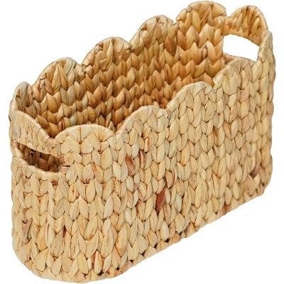 Panier de rangement pour papier de toilette, organisateur de salle de bain en osier festonné, panier en jacinthe d'eau tressée à la main
