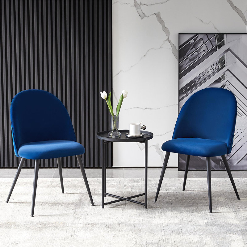 Chaise d'appoint rembourrée capitonnée en bois manufacturé, Bleu marine