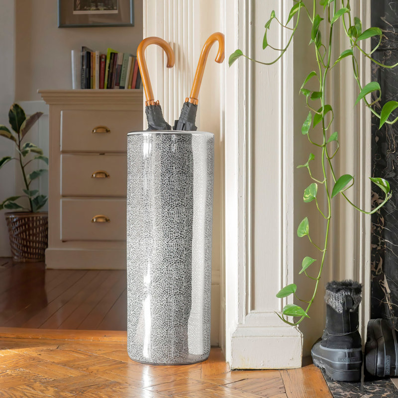 Vital Porcelain Freestanding Umbrella Stand, Silver Crackle