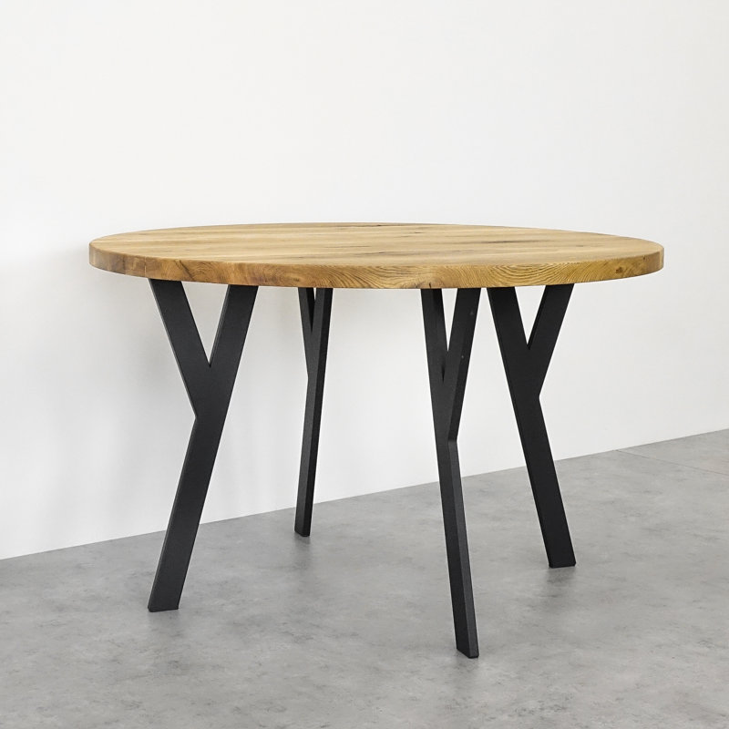 Abi Oak Round Solid Wood Top Metal Base Dining Table, H75 x L80 x W80cm