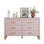 Commode double 6 tiroirs en blanc, rangement moderne Alesia avec poignées en métal et pieds en bois massif, organisateur en bois robuste pour enfants et adultes-128515041