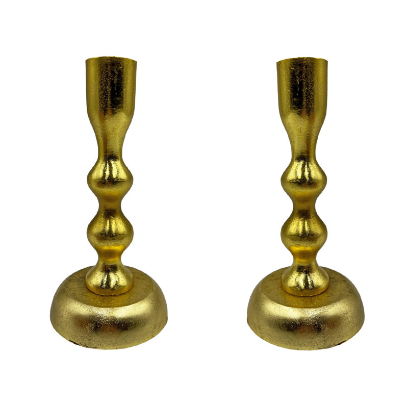 7'' H Aluminum Tabletop Taper Candlestick, Gold