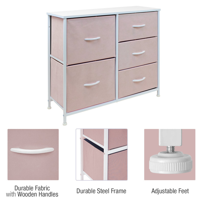 Commode 5 tiroirs l 33,5 po, Rose