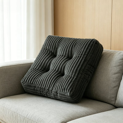 2 Pack Thick Striped Corduroy Floor Cushion, Square Tufted Floor Pillow, Soft Plush Seat Cushion for Living Room Bedroom Balcony, Dark Grey