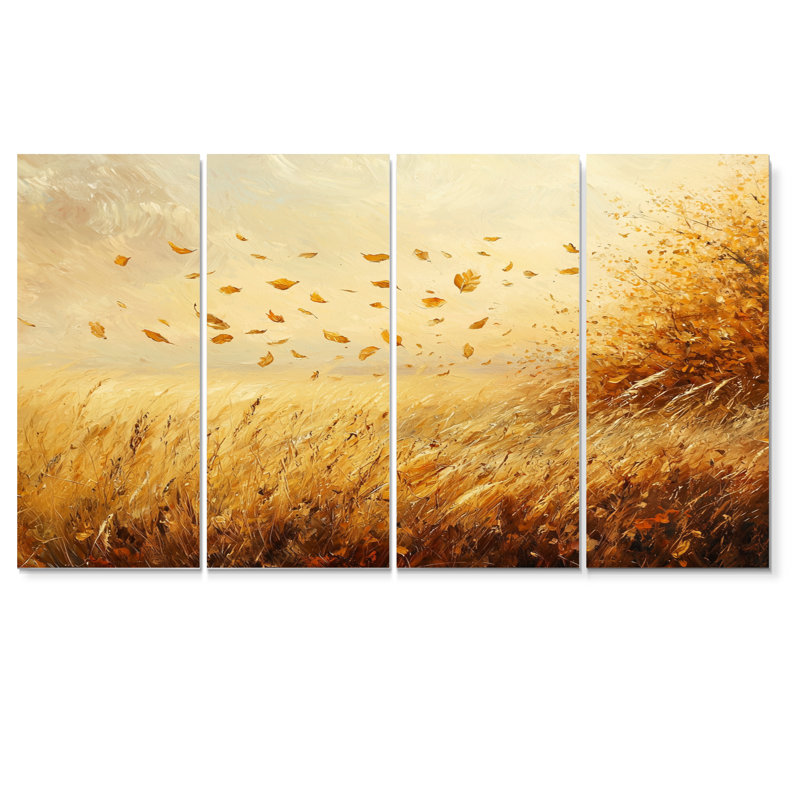 Feuilles d'automne automne dans les prairies II - feuilles, décoration murale - art mural traditionnel, H 28 po x l 48 po, 4