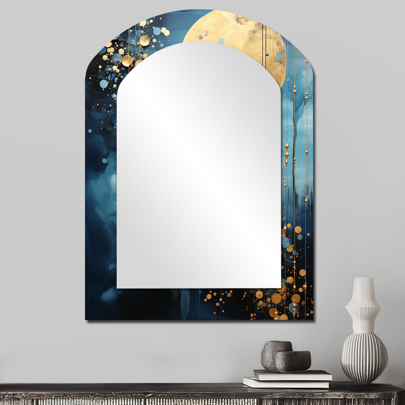 «Moon Moon» et «Cerulean Cycle Dreams III» - miroir mural décoratif asymétrique lune, miroir à forme libre bleue, impression d'art en métal
