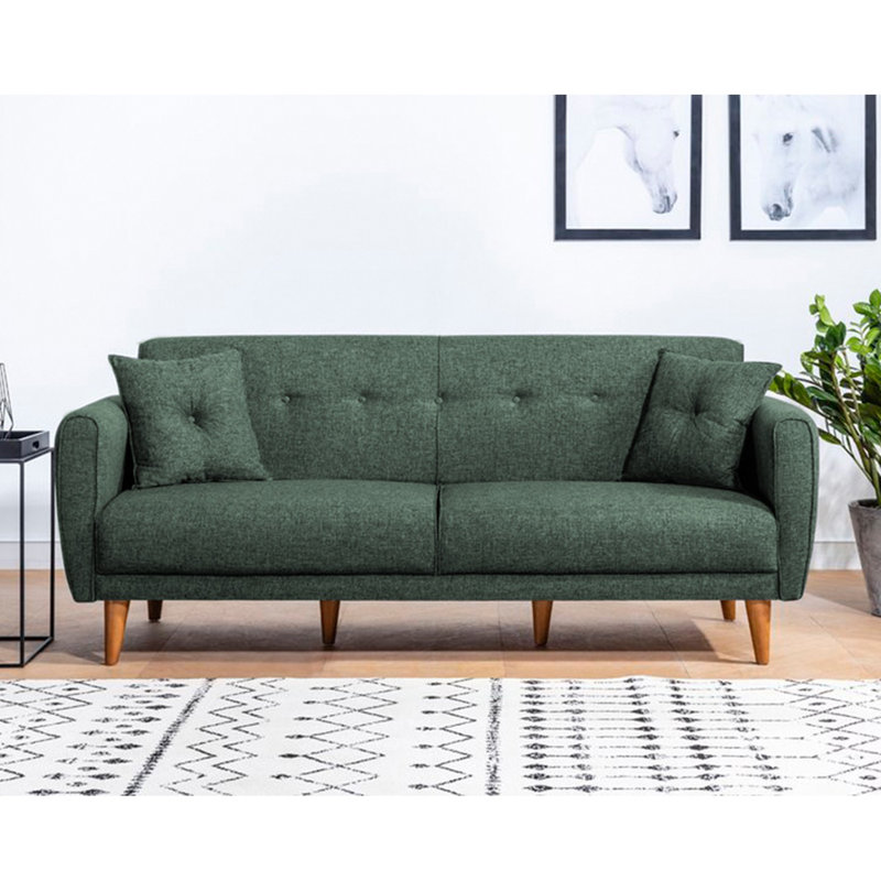 80.7'' Upholstered Tufted Convertible Sofa, Green 100% Linen
