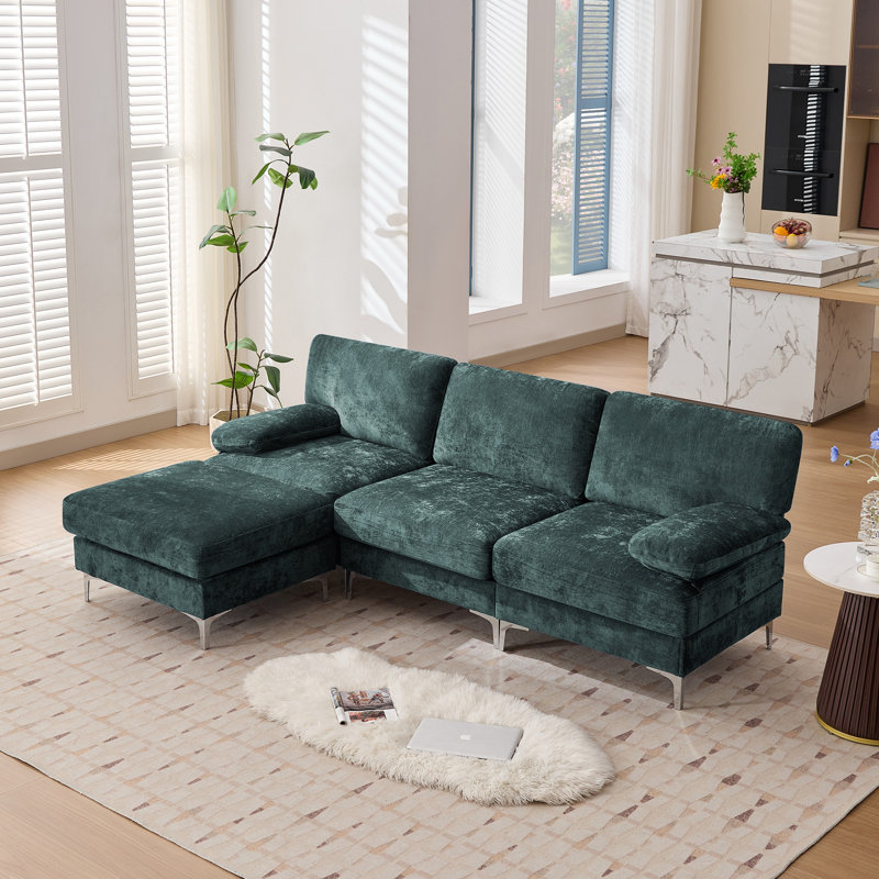 4-Piece 92.1"W Modular Sofa Sectional With Ottoman, Green