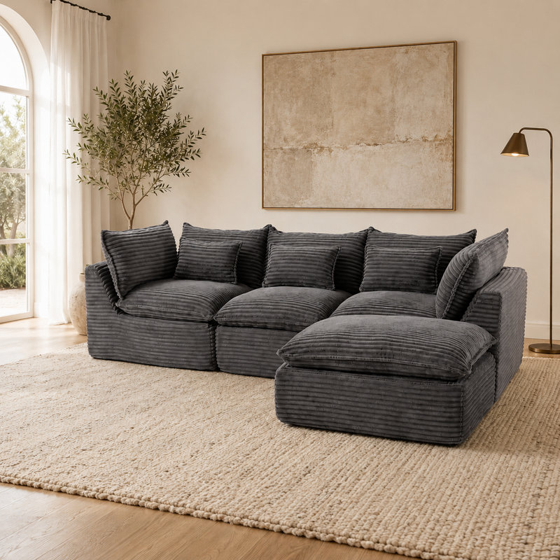 Canapé modulaire surdimensionné de 102,3 po de large avec canapé modulaire True Relax, Velours côtelé gris, Gris