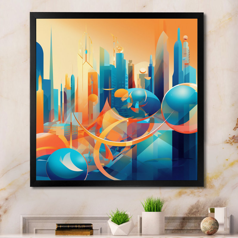 «Ardyce Blue and Orange Retro Radiance I», reproduction sur toile, H 36 po x l 36 po x P 1,5 po, Cadre photo noir