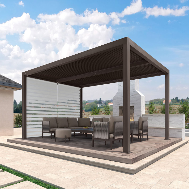 10' x 14' Louvred Pergola with Roller Shade, 1 Short Side