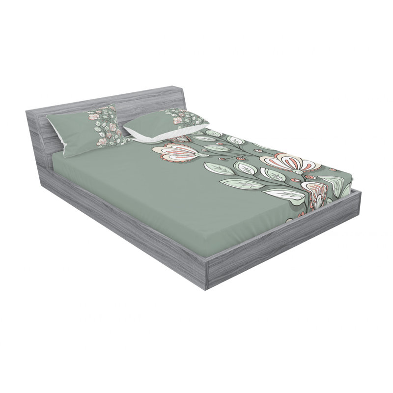 Microfiber Floral Sheet Set, Queen Sheet Set with Fitted Sheet
