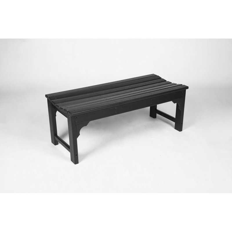 Backless HDPE Adirondack Bench With Wood Texture, Poly Lumber Seat For Patio, Backyard, Balcony, All Weather Resistant With UV Protection