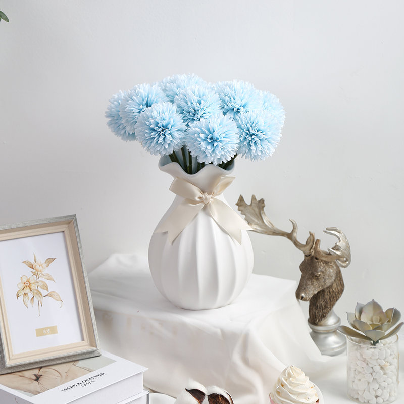 6 boules de fleurs de chrysanthème artificielles en soie pour des centres de table, Bleu