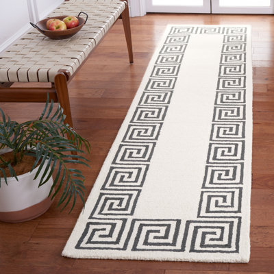 Dormeus Hand Tufted Wool/Cotton Greek Key Border Rug in Ivory/Gray