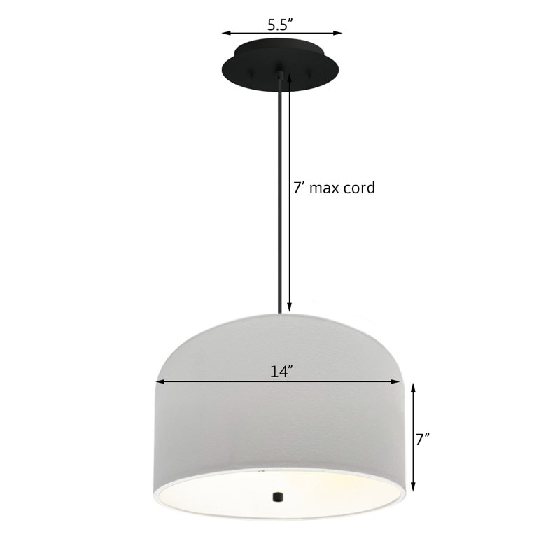 Luminaire suspendu tambour 2 lumières, Noir, Blanc