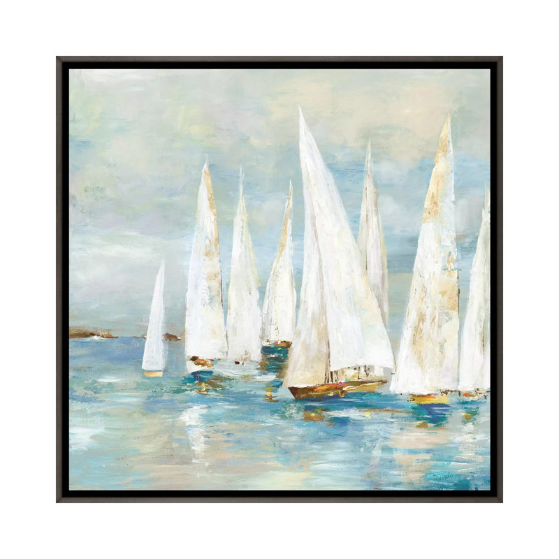 Voiliers blancs de Allison Pearce, reproduction d’art, H 26 po x l 26 po x P 1,5 po, Cadre en bois rustique foncé