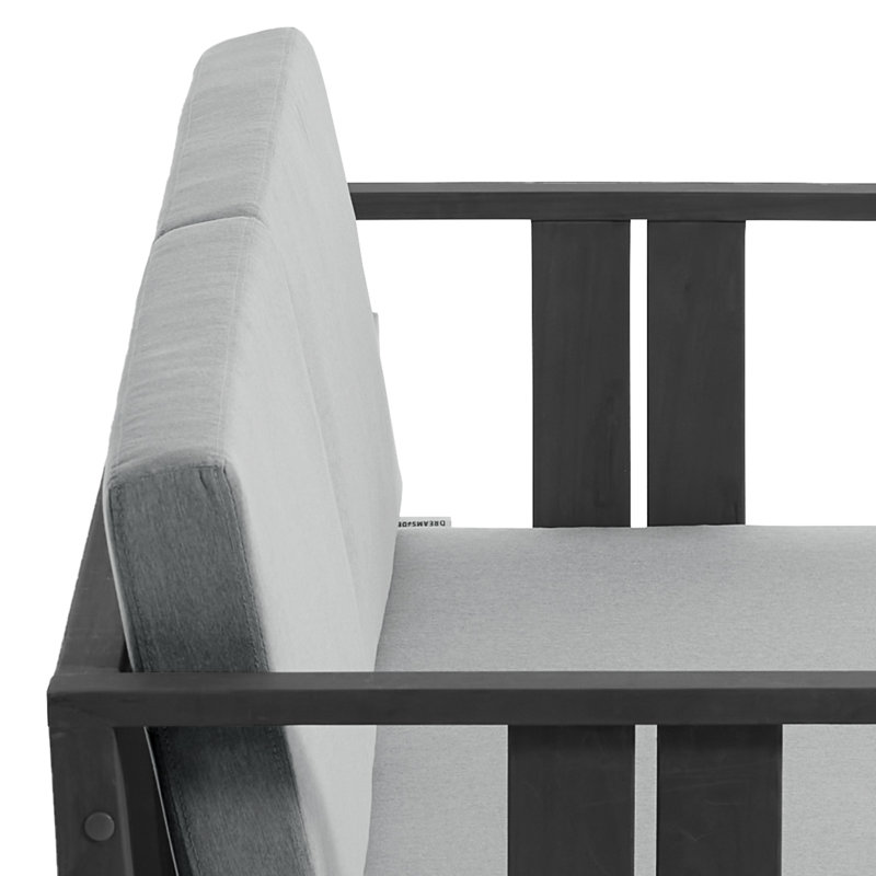 Causeuse d'extérieur en bois de teck avec coussin et accoudoirs Junco, Gris, Noir