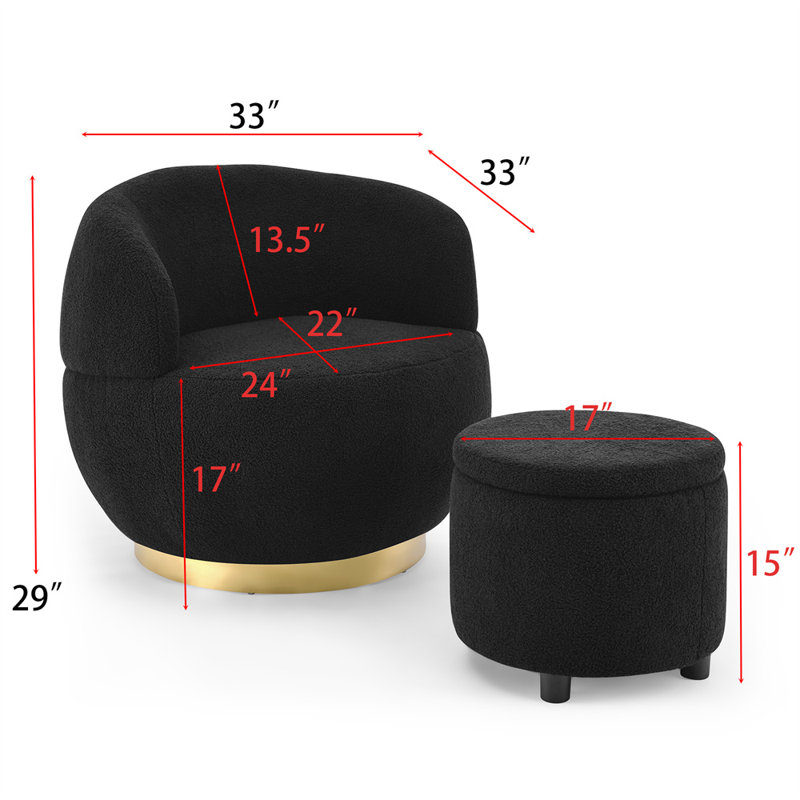 Repose-pieds de rangement rond de 33 po de largeur, Noir