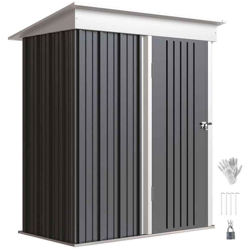 Bindiya 5 ft. W x 3 ft. D Galvanised Steel Pent Garden Shed, Dark Grey