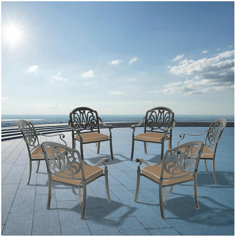 Cast Aluminum Patio Dining Chair 6PCS With Black Frame and Brown Cushions (same as:W1710S00507)