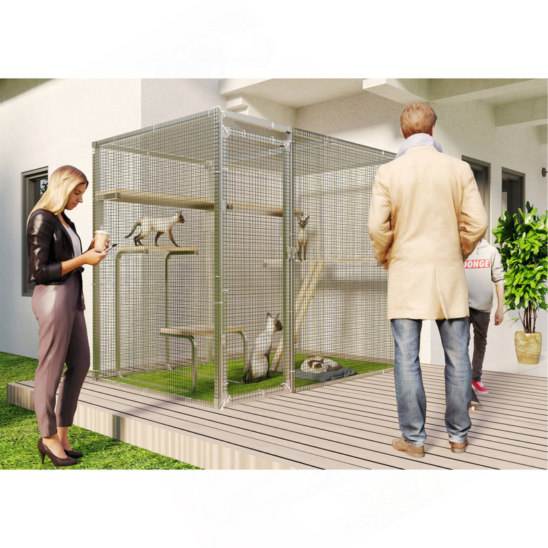 Grand parc pour chat, abri pour cage de chat, 7,8 pi x 4,9 pi