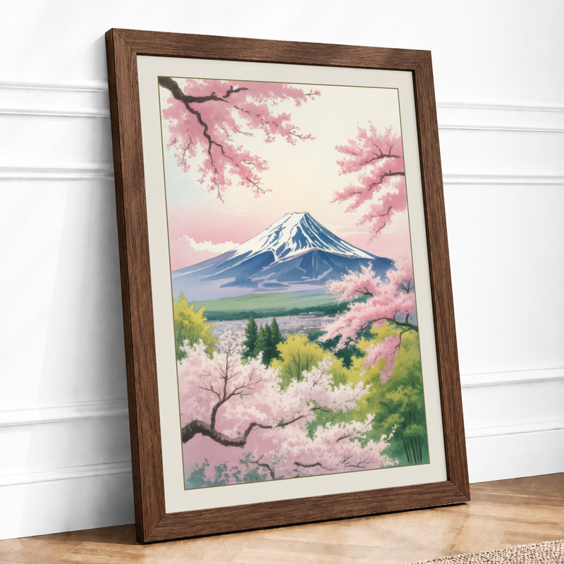 Moonlit Cherry Blossom Japandi - Framed Print, A1 - 84.1 x 59.4 cm, Walnut