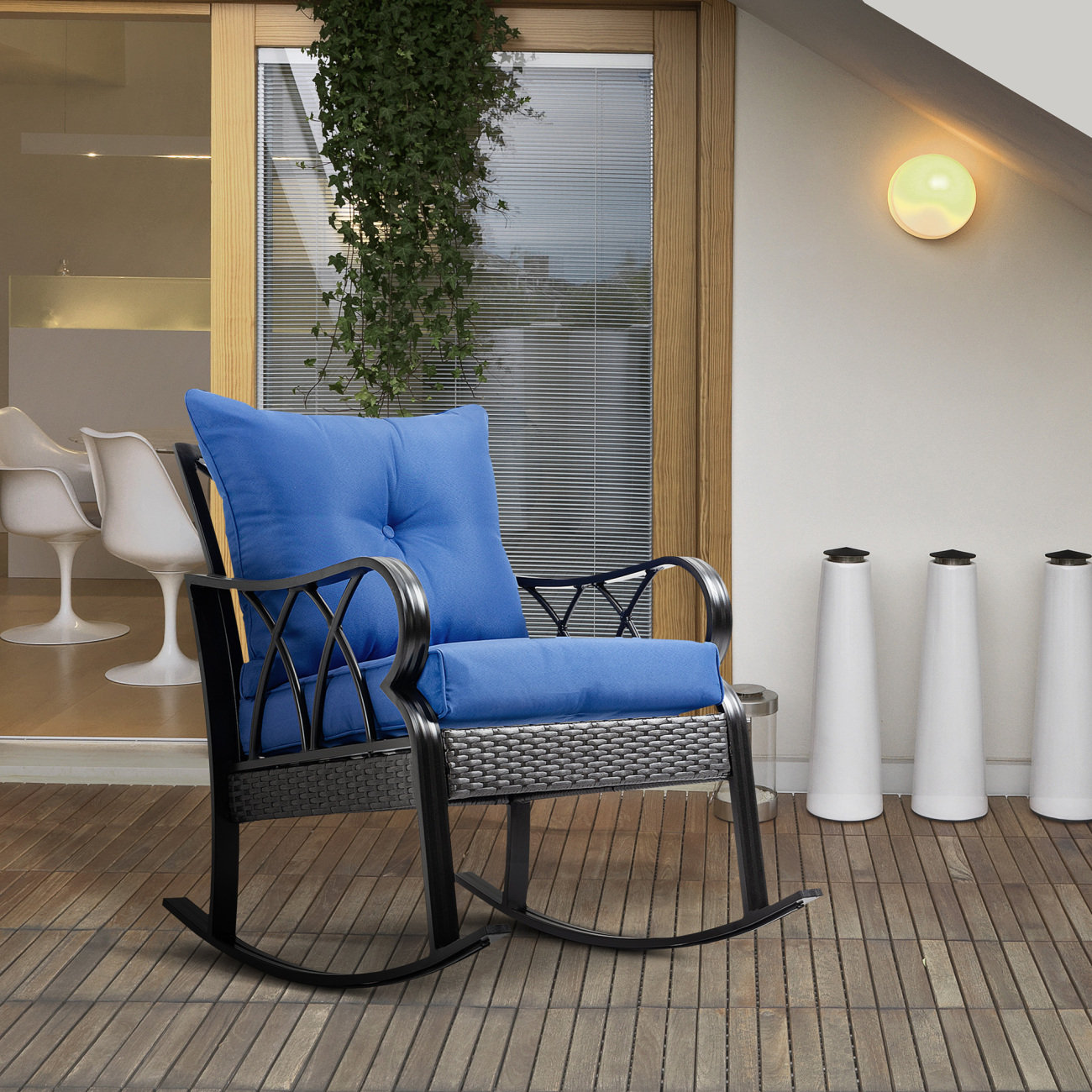 Winston Porter Outsunny Outdoor Wicker Rocking Chair With Padded ...