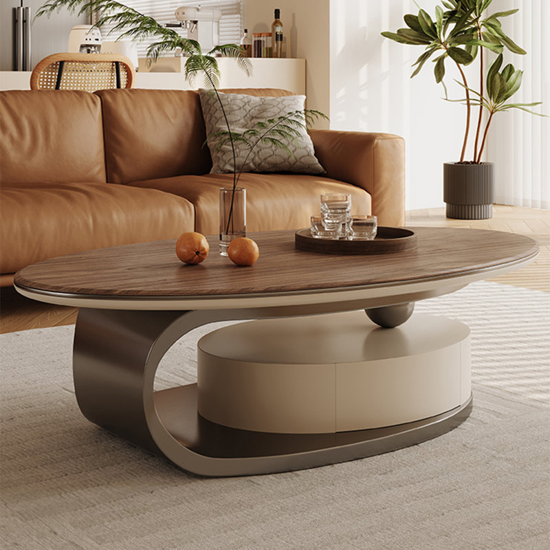 Table basse ovale en bois massif de style luxueux, H 16,5 po x L 55,1 po x l 31,5 po