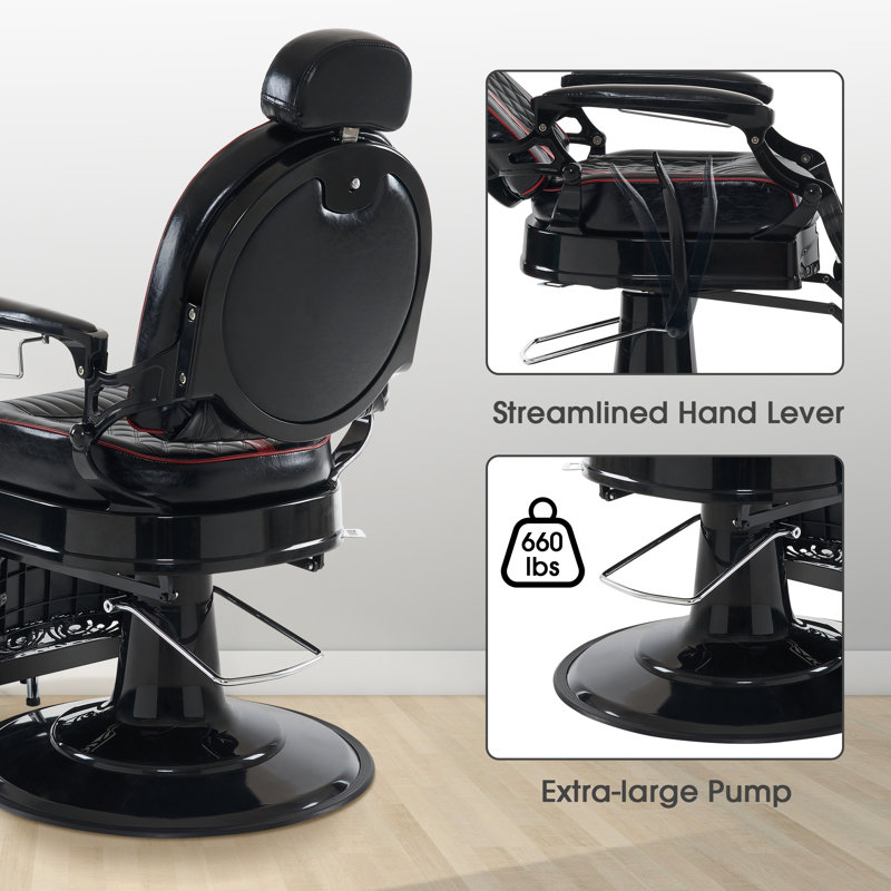 Keniah 27.5" Hydraulic Swivel Barber Chair, Noir / rouge