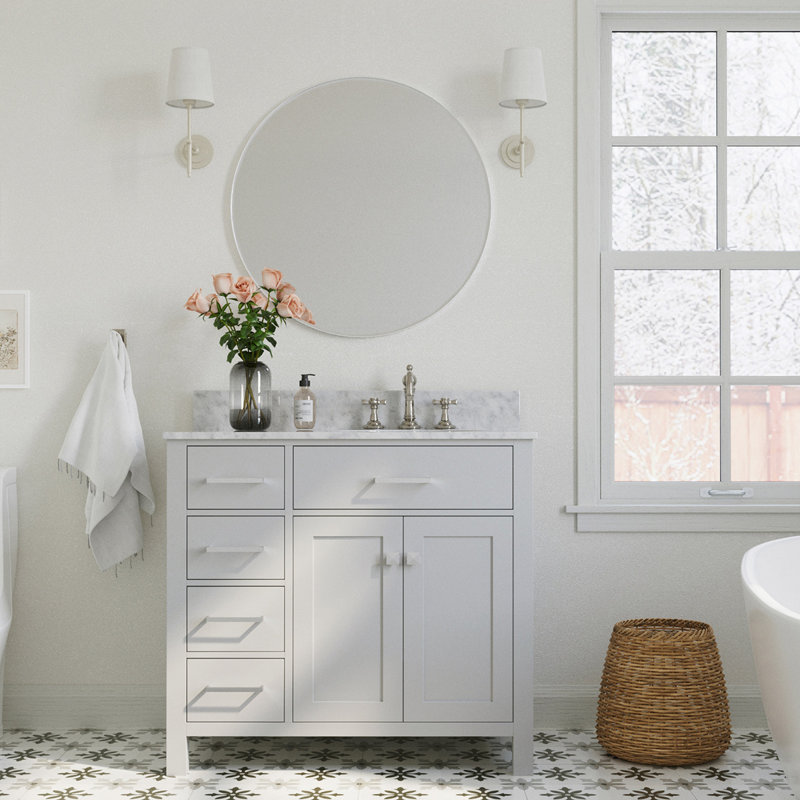 Aberdeenshire 36" Single Bathroom Vanity with Carrara White Marble Top, Gray