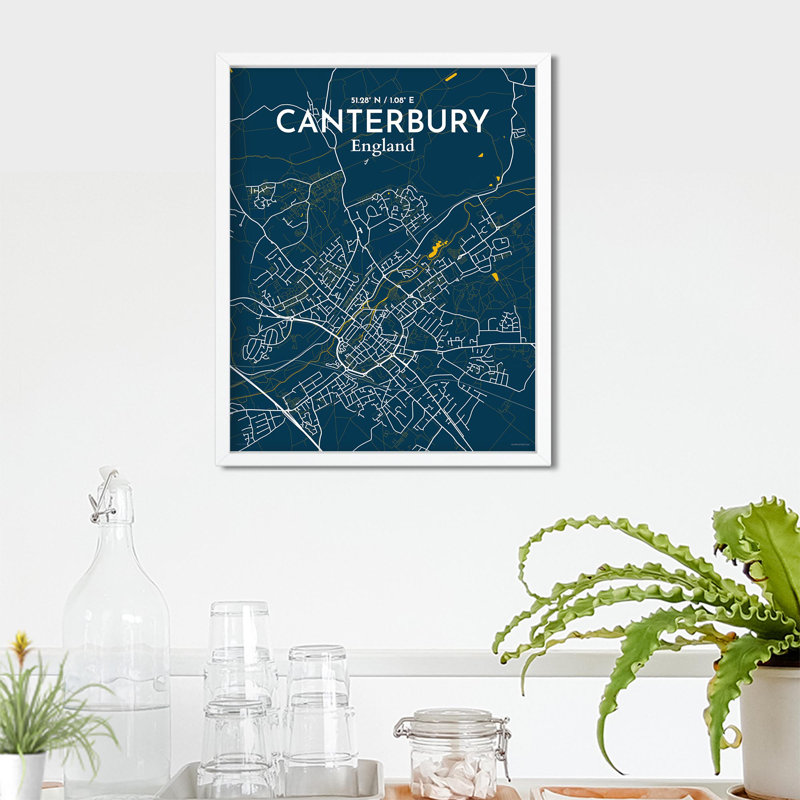 Canterbury City Map, impression, H 20 po x l 16 po x P 0,05 po, Bleu / jaune
