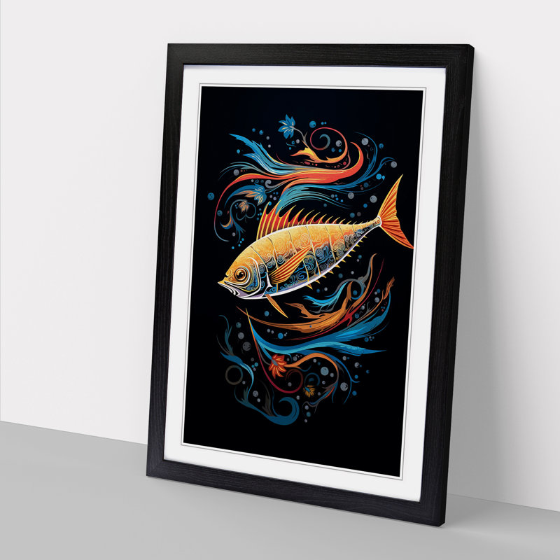 King Fish Er Orphism - Single Picture Frame Rectangle Print on Wood, 46cm H x 34cm W x 2cm D, Black Framed