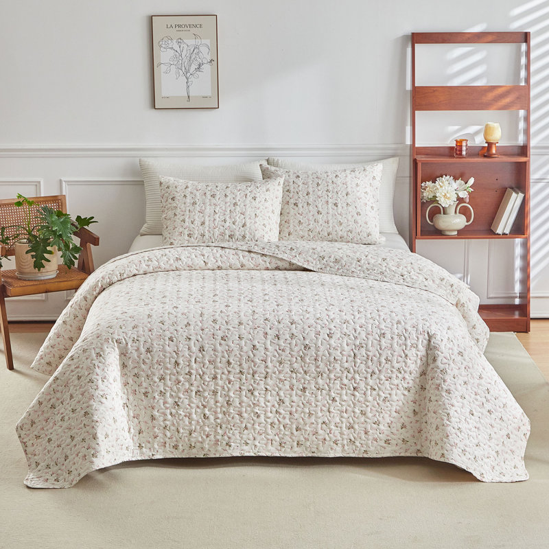 Ensemble de courtepointe 3 pièces toutes saisons en microfibre Cottagecore, Courtepointe grand + 2 couvre-oreillers standard