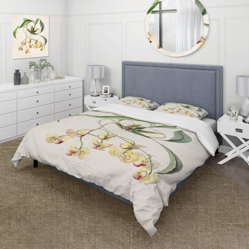 Vintage Blossoming Flower I - Traditional Duvet Cover Set - Microfiber Polyester, Twin Duvet Cover + 1 Standard Sham