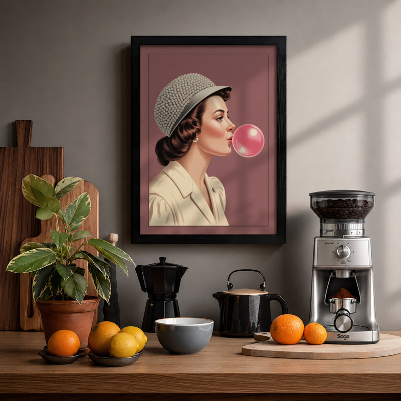 Bubble Gum Dream Retro - Framed Print, Black, A4 - 29.7 x 21.0 cm