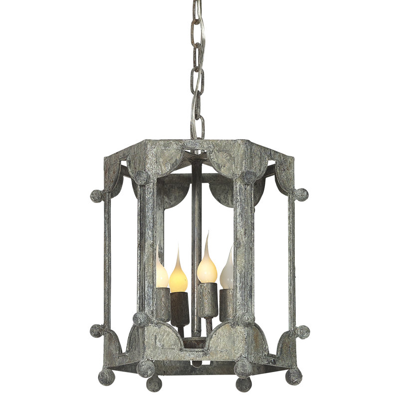 Wilmington 4 - Light Lantern Geometric Pendant with Wrought Iron Accents