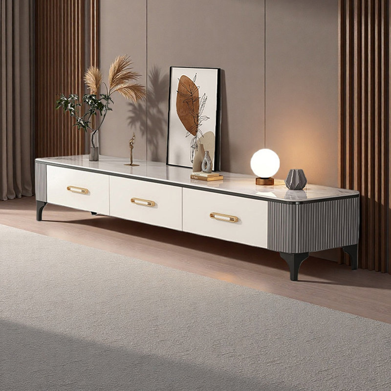 Meuble télé de luxe Italian Light, H 15,74 po x L 70,86 po x l 13,77 po, Or / blanc / gris / noir