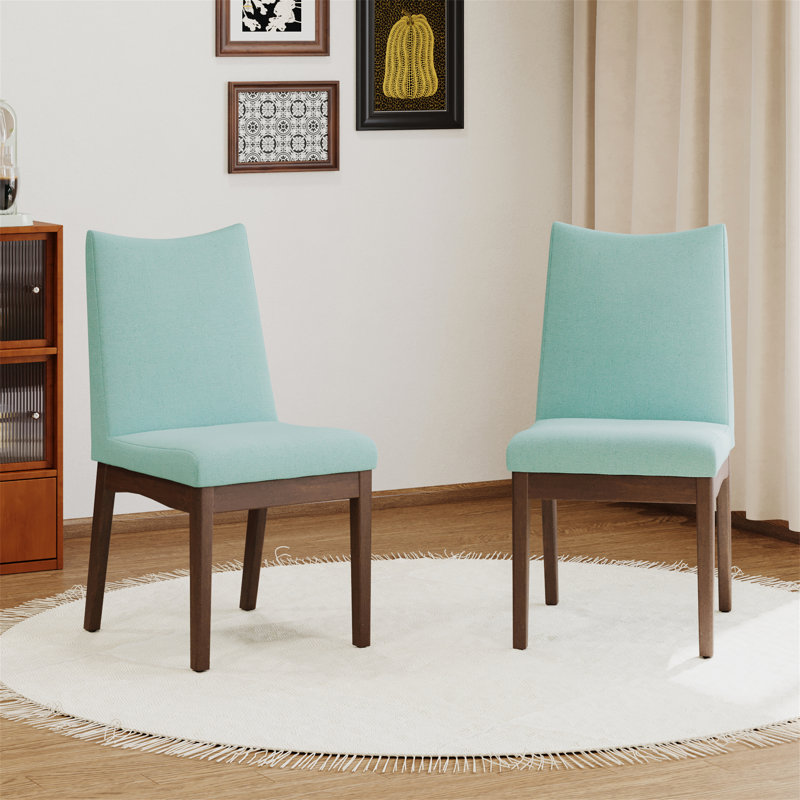 20'' H Fabric Upholstered Side Chair, Oak, Teal, 2