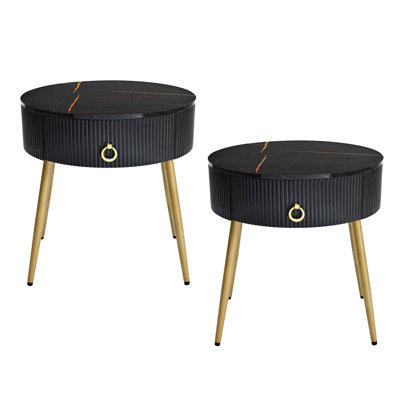 19.6'' Easy Assembly End Tables With High Gloss Faux Marble Tabletops