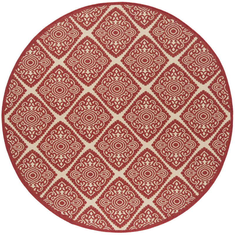 Burnell 100 Performance Ikat Indoor/Outdoor Area Rug, Round 6'7"