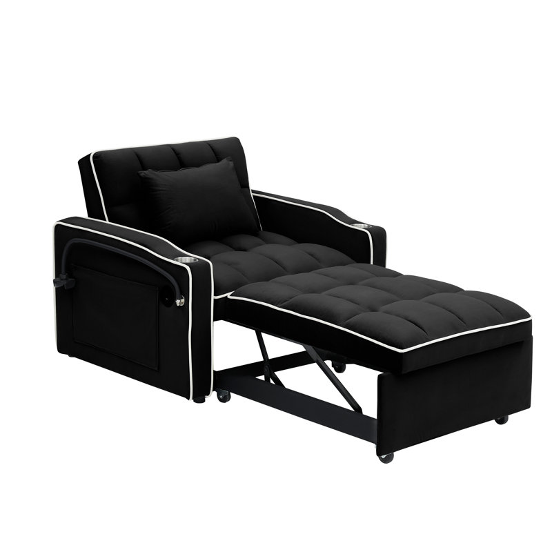 Canapé-lit pliable polyvalent avec dossier réglable, port USB, cendrier et support de téléphone pivotant, idéal pour les espaces multiples