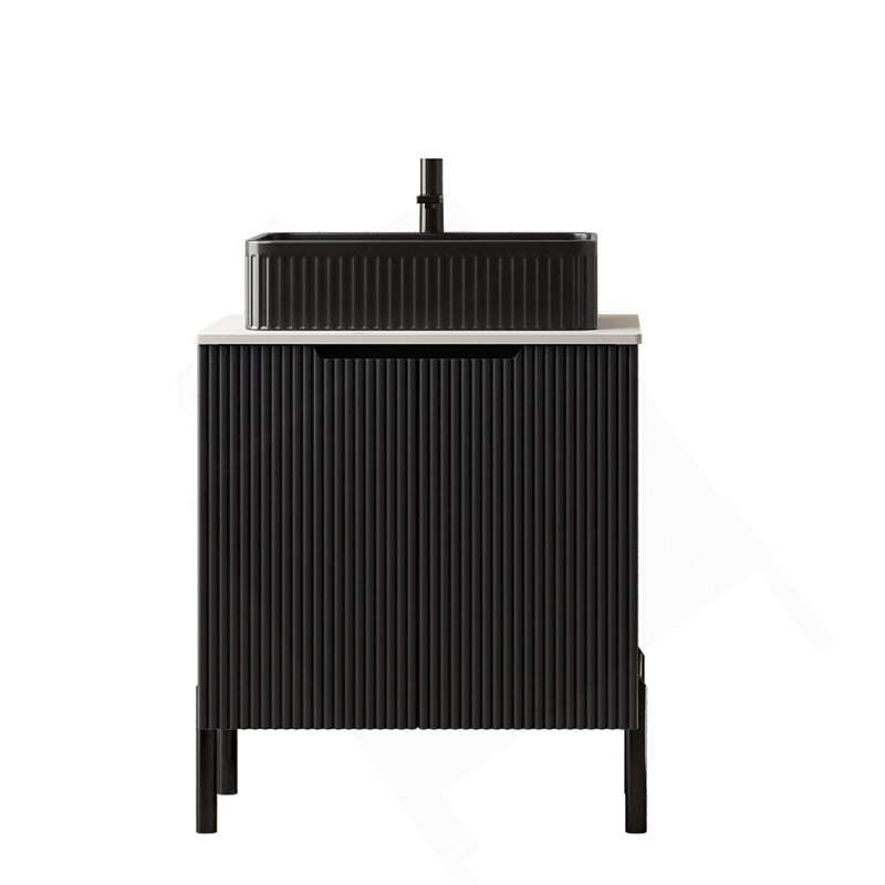 Meuble-lavabo autoportant de 24 po avec lavabo 24 po avec lavabo, comptoir en céramique noire et comptoir blanc Carrara