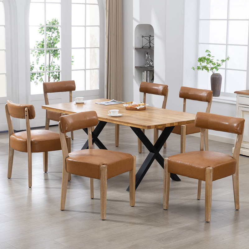 Chaises de salle à manger en similicuir et bois massif, Brown