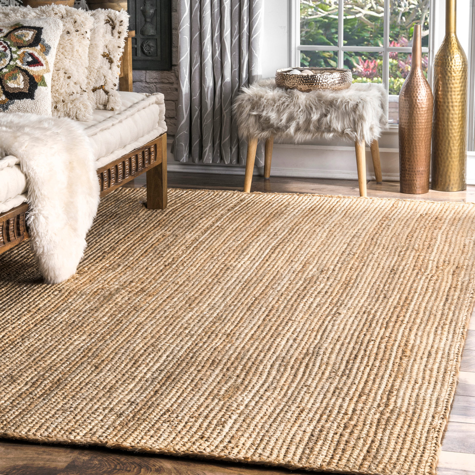 Natural Jute Area Rug, Rectangle 5' x 8'